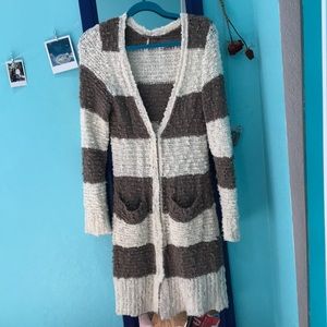 Free people long white and grey cardigan